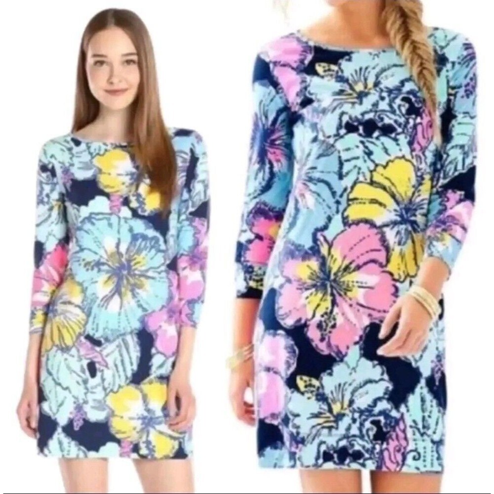 Lilly Pulitzer XS Marlowe Mini Dress Pima Cotton Hibiscus Floral Resortwear